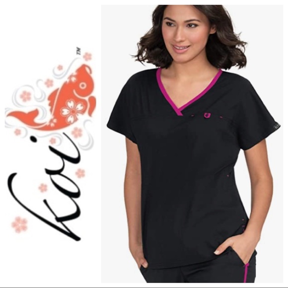 Koi Basics Black/Azalea Scrub Top